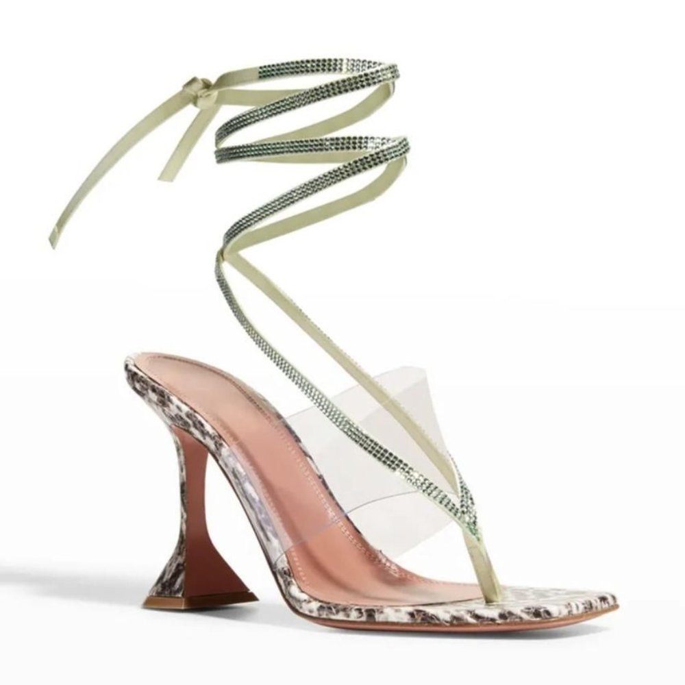 Amina Muaddi Zula Crystal Ankle Wrap Sandals - Sz 10.5 US / 40.5 EU
